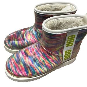 UGG Classic Clear Mini Pixelate Waterproof Shearling Rainbow Boots Women's 8